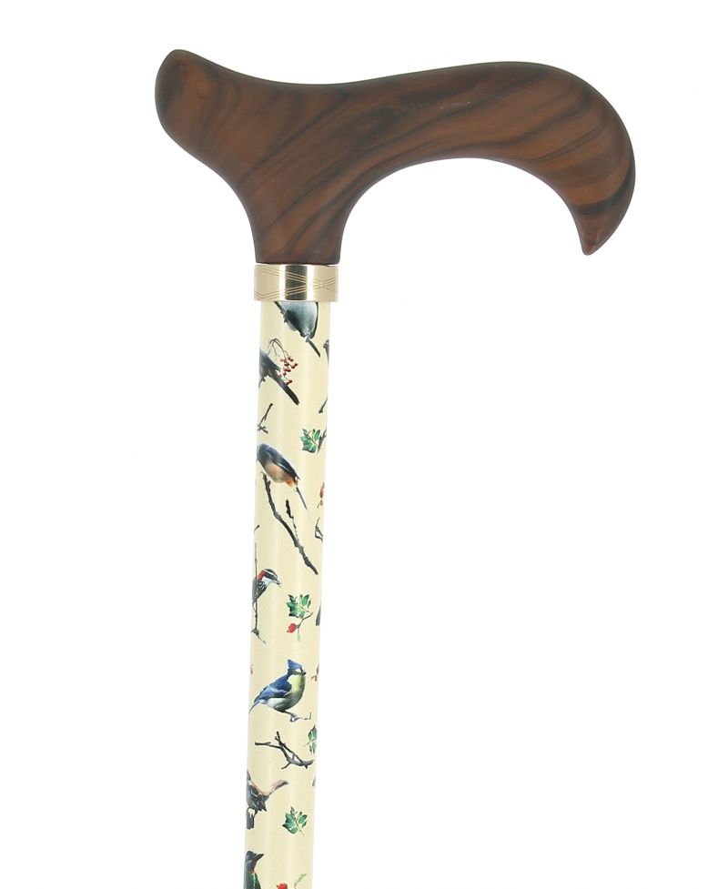 Canne réglable en aluminium beige motif oiseaux