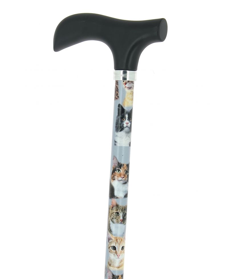Canne réglable en aluminium gris motif chats