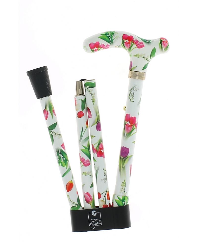 Canne pliante en aluminium motifs tulipe et muguet
