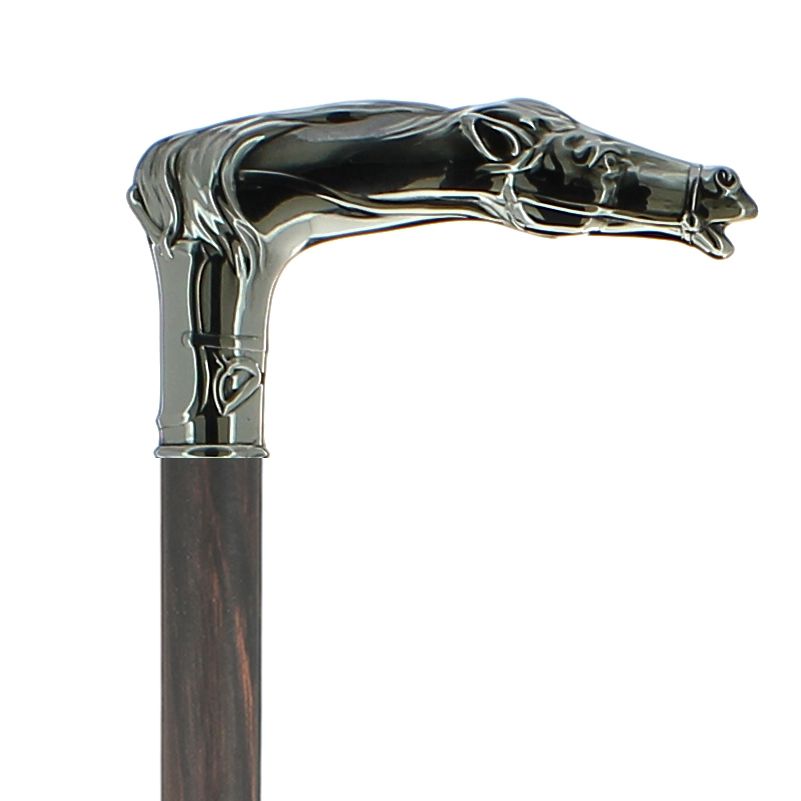 Canne poignée équerre cheval argentée