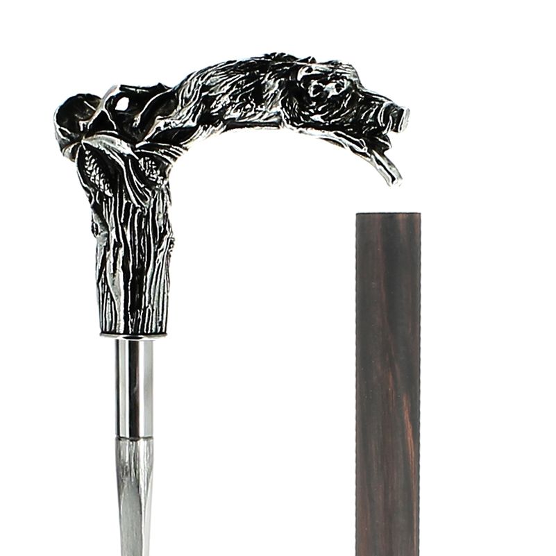 Canne épée - 922EC chien et sanglier en étain massif argenté