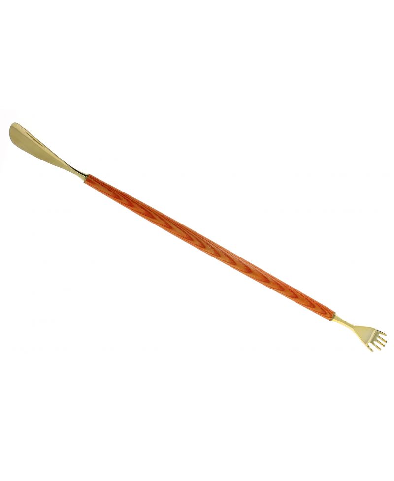 Chausse-pieds gratte dos en laiton et zinc, et frêne couleur orange